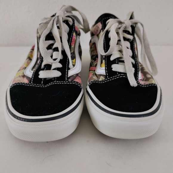 VANS Off The Wall Old Skool Black Suede Floral Skate Sneakers Women Size 5 - Picture 3 of 12